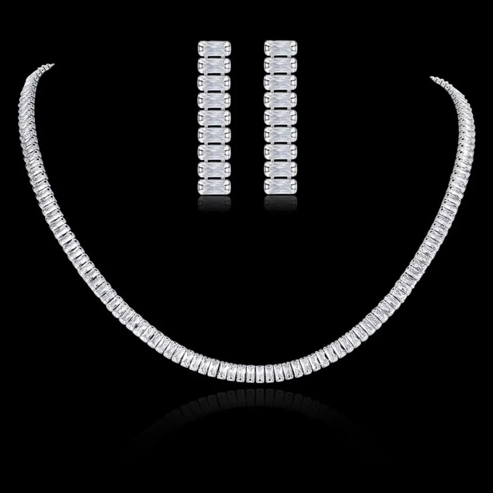 Baguette Simulated Diamond Tennis Necklace - Picture 3 of 11